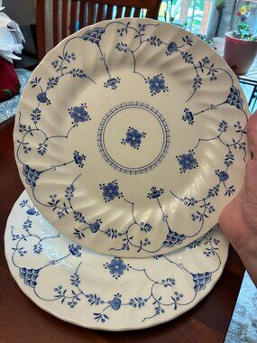 Vtg Set of 2 Myott Finlandia Blue White 9.75" plates Staffordshire Ware England